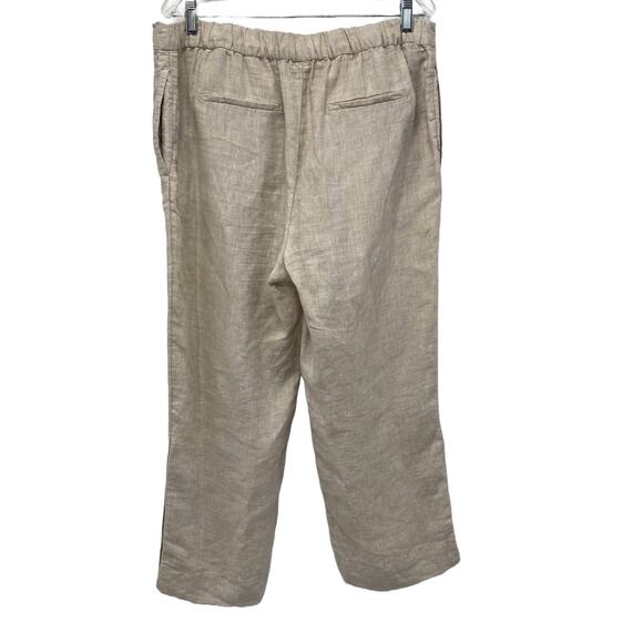 Chico's Linen Resort Pants Sz 2 Beige Pull-On Wide Leg Button Hem Beach Travel - Picture 2 of 11